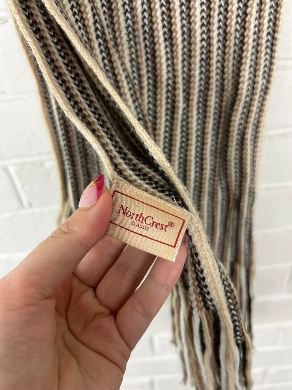 Vintage North Crest Classic Brown Striped Knit Scarf